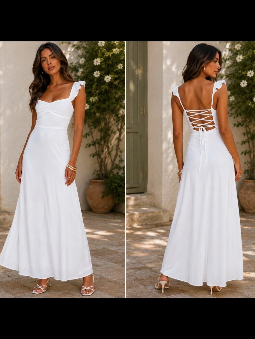 White Lace-Up Back Maxi Dress